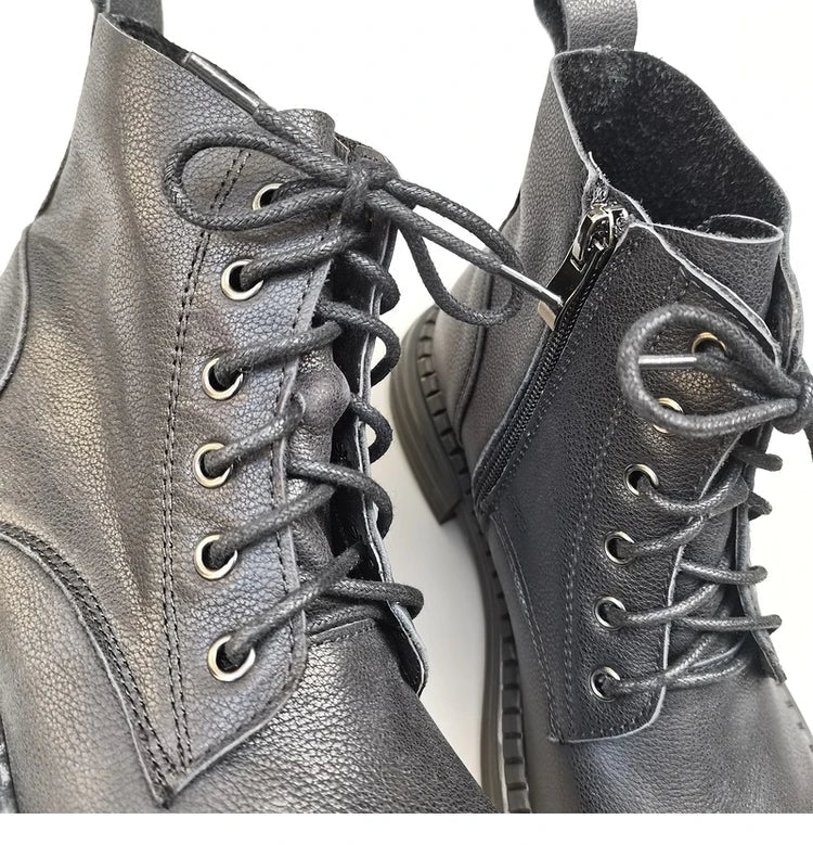 Careaymade 100% Genuine Leather Wide Casual Women’s Short Boots – Big Size, Handmade Men’s Wool Boots