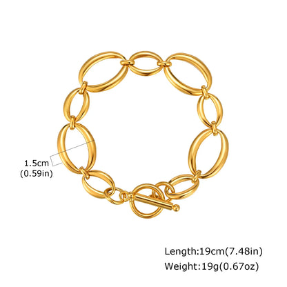Women’s Chunky Gold Toggle Chain Bracelet – Stainless Steel OT Buckle Link Bracelet, Tarnish-Free Bold Fashion Jewelry