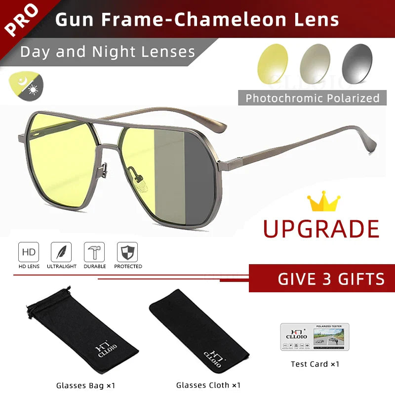 CLLOIO Anti-Glare Day & Night Vision Glasses – Polarized Photochromic UV400 Driving Sunglasses for Men & Women