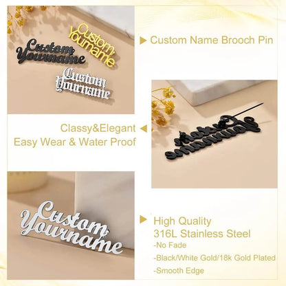 Personalized Handmade Name Pins - Custom Text Flip Collar & Suit Pins, Unique Gift Idea