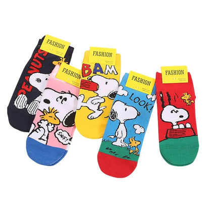5 Pairs Snoopy Women’s Low-Cut Socks – Retro Cotton Blend Casual Short Socks