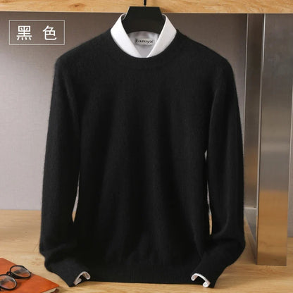 Men's Pure Mink Cashmere Sweater - O-Neck Long Sleeve Knit Pullover Autumn Winter Luxury Top