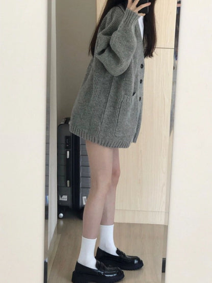 Autumn Winter Women’s Cardigan Sweater Coat – Fashion Long Sleeve V-Neck, Loose Fit Knitted Jacket, Casual Sweater Cardigan