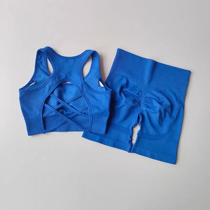 2-Piece Women’s Seamless Yoga Set – Sexy Sport Bra & High-Waist Shorts, Sleeveless Gym Fitness Workout Sportswear