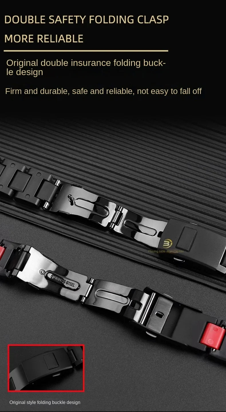 Black Red Lightweight Composite Plastic Steel Watch Band for Casio GW-B5600, DW5600MS, DW6900, GA2100 – Durable Replacement Strap Bracelet
