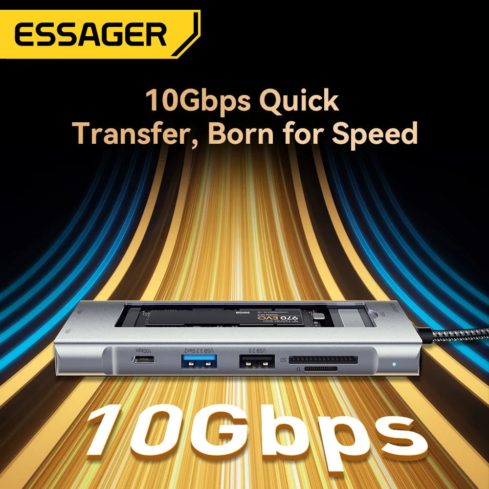 ESSAGER 8-in-1 USB-C Hub Dock Station — HDMI + Disk Storage | Compatible with MacBook Pro/Air M1 & M2
