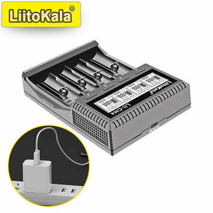 LiitoKala Lii-CH4 Smart Battery Charger – 4-Slot Fast USB-C Charging for 18650/21700/26650/AA/AAA Ni-MH & Li-Ion with Auto Detect