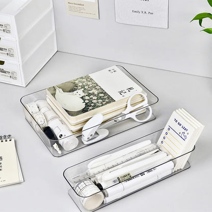 4PCS Clear Plastic Desk & Drawer Organizers – Makeup Storage Boxes for Office & Bathroom