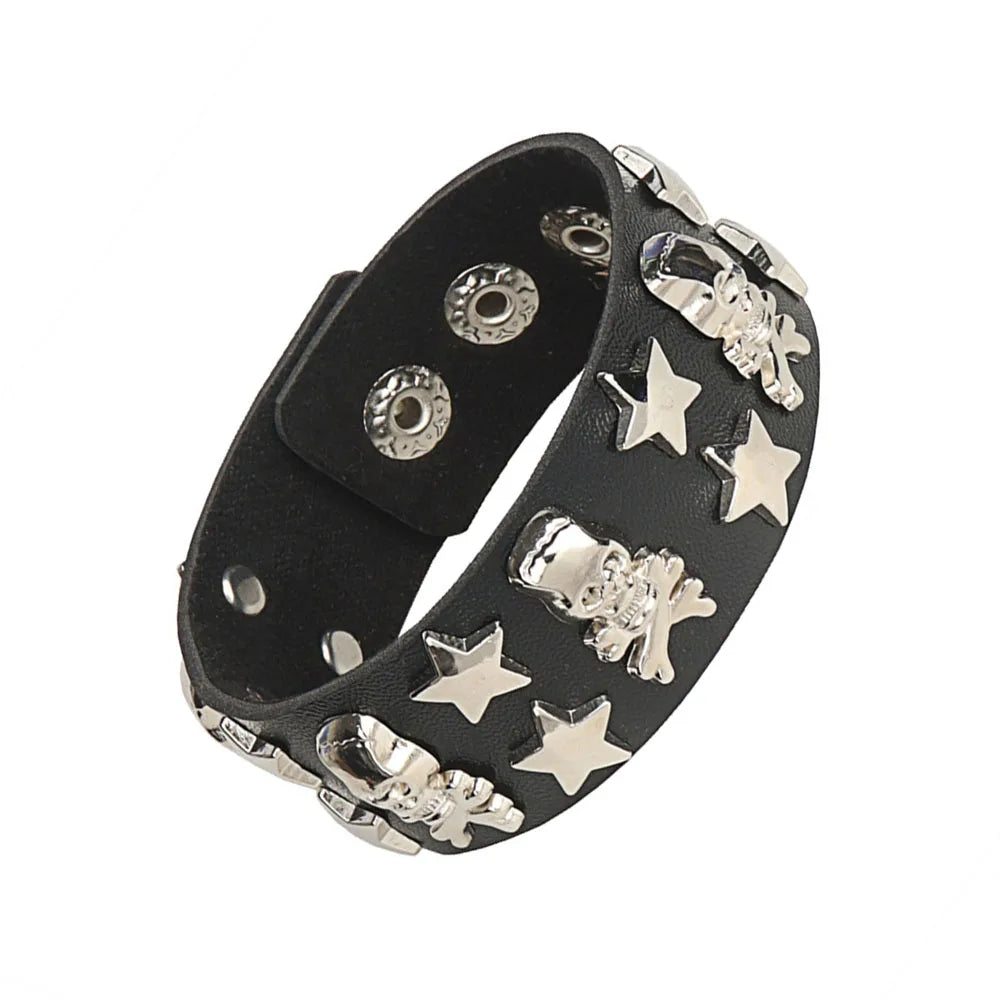 2024 Punk Cool Adjustable PU Bracelet for Men & Women – Vintage Gothic, Hip Hop, Rock, Kpop Dancer Jewelry Accessories