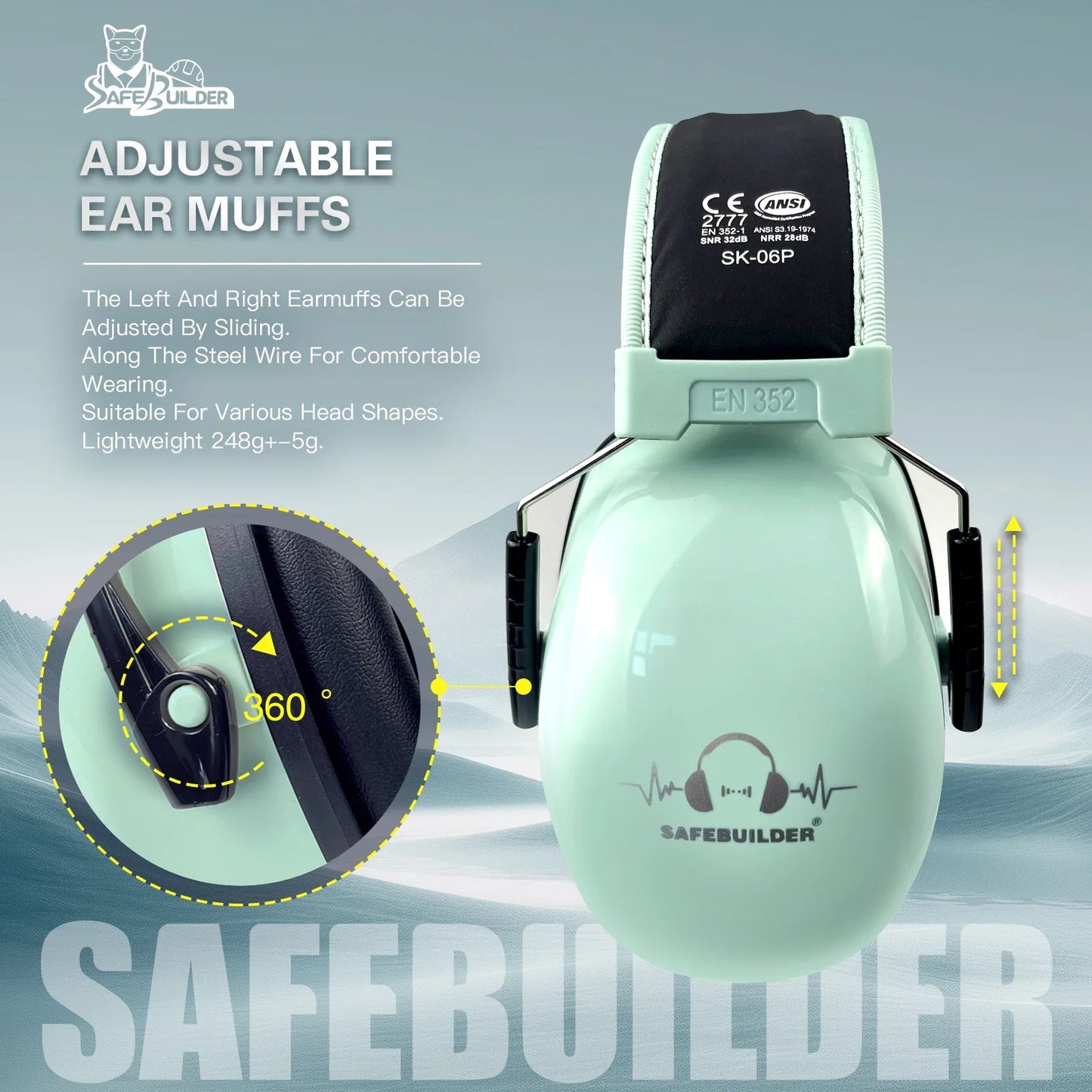 Adjustable Noise Reduction Ear Muffs NRR 28dB – SK-06P Hearing Protection Ear Defenders for Work, Mowing & Industrial Use