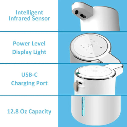 Smart 380ml Touchless Foaming Soap Dispenser - USB Rechargeable, 4-Level Foam Control
