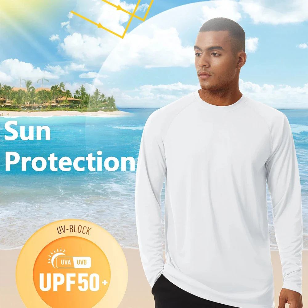 Men's UPF 50+ Sunscreen T-shirt – UV Protection Long Sleeve Quick-Drying Hiking & Fishing Top