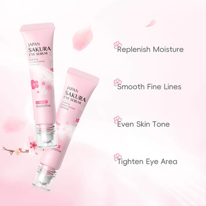 LAIKOU Sakura Eye Serum Roller — Hyaluronic Acid Moisturizing Cream for Eye Bags & Dark Circles, 15ml