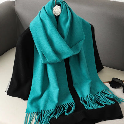 62-Color Solid Women’s Winter Scarf — Thick Warm Cashmere Pashmina Shawl with Tassels, Outdoor Luxury Wrap, Windproof Fashion Scarf