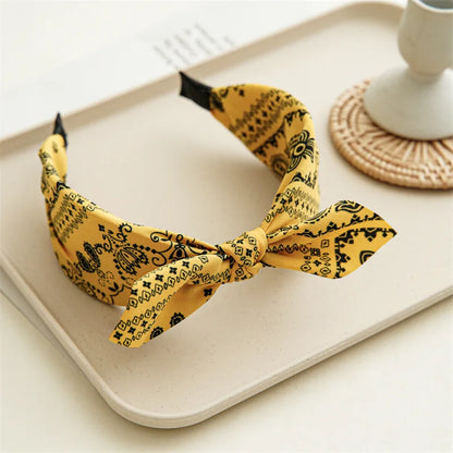 Fashion Cotton Cashew Flower Headband — Soft Wide Bow Hair Hoop for Women Casual Ethnic Hair Accessories