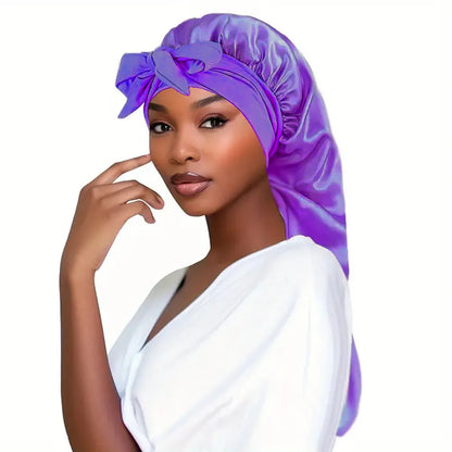 Bowknot Braid Bonnet - Unscented Satin Sleep Cap with Elastic Band and Long Tie, Breathable Night Hair Bonnet for Women