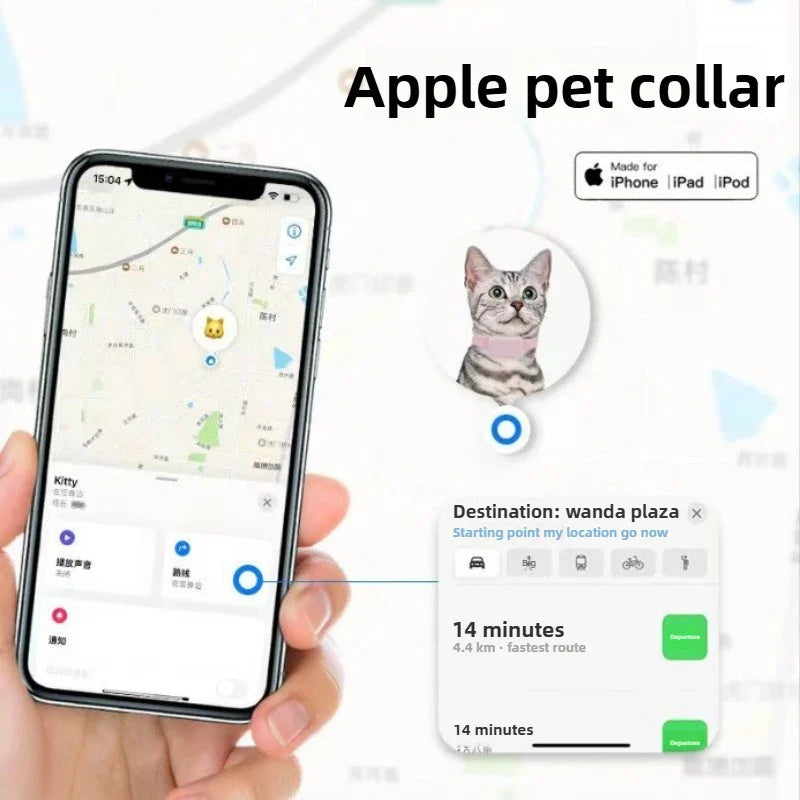 Pet Bluetooth GPS Tracker Collar – Mini Anti-Lost Smart Tracker for Dogs & Cats with Movement Alert & Global Location Monitoring