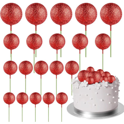 20Pcs Colorful Cake Topper Balls – Gold, Silver & Pastel DIY Cake Decorations for Birthday, Wedding & Party Supplies