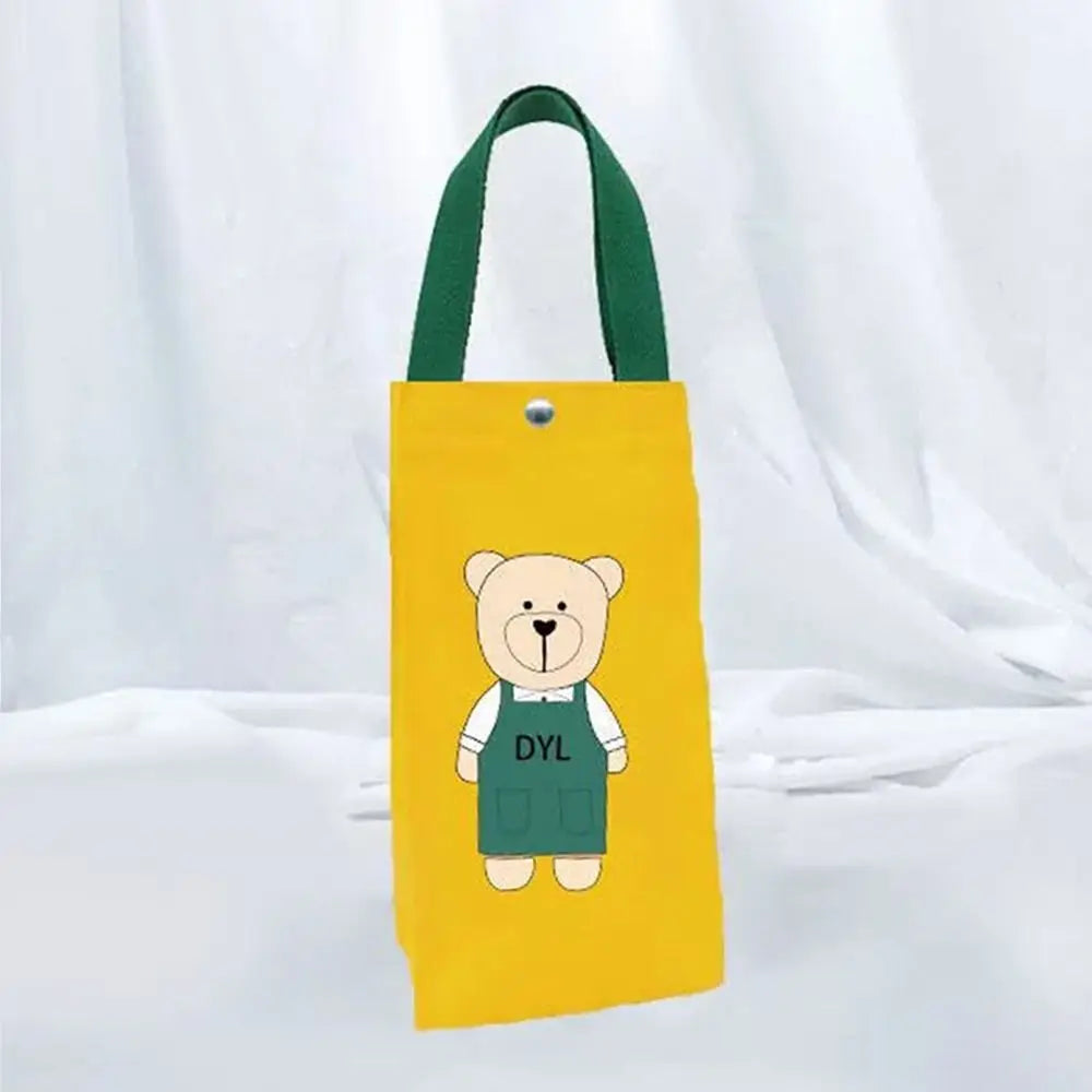 Cute Bear Portable Water Bottle Bag – Insulated Cup Cover Holder, Canvas Hand Carry Storage Bag for Camping & Travel Bottles