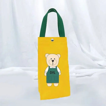 Cute Bear Portable Water Bottle Bag – Insulated Cup Cover Holder, Canvas Hand Carry Storage Bag for Camping & Travel Bottles