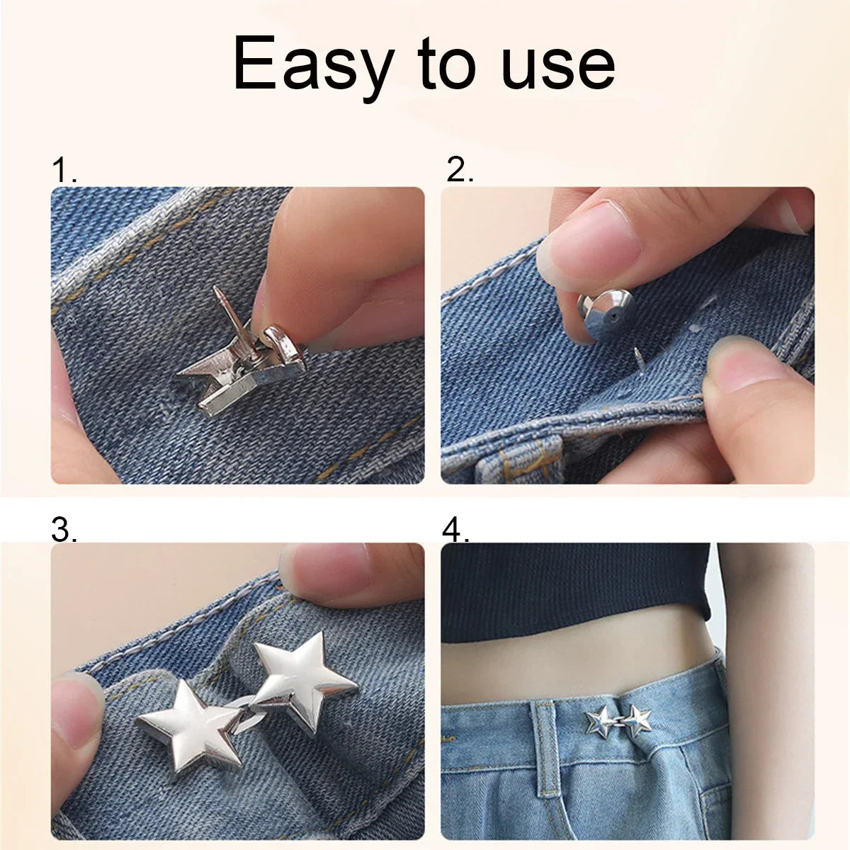 Adjustable Jeans Button Clips - Waist Tightener Buckle, Snap Button Adjuster for Pants and Skirts, Retractable Button