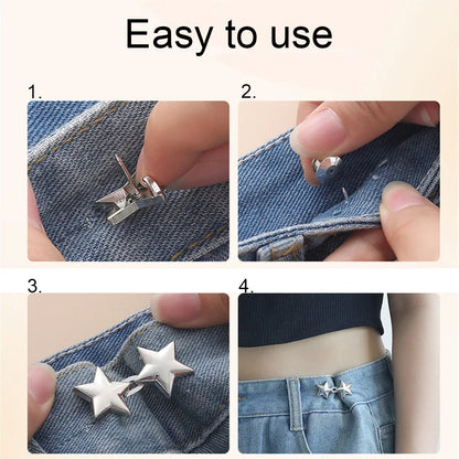 Adjustable Jeans Button Clips - Waist Tightener Buckle, Snap Button Adjuster for Pants and Skirts, Retractable Button