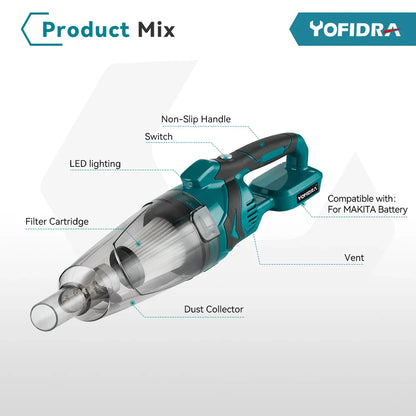 Electric Handheld Cordless Vacuum Cleaner – Wireless High-Power Portable Cleaner for Home & Car, Compatible with Makita Battery Pin