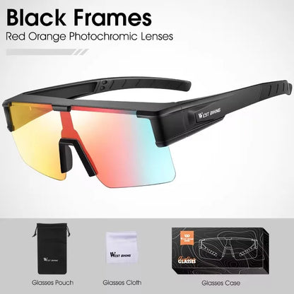 WEST BIKING Large Frame Cycling Glasses — Polarized Photochromic Sunglasses Fit Over Myopic Goggles