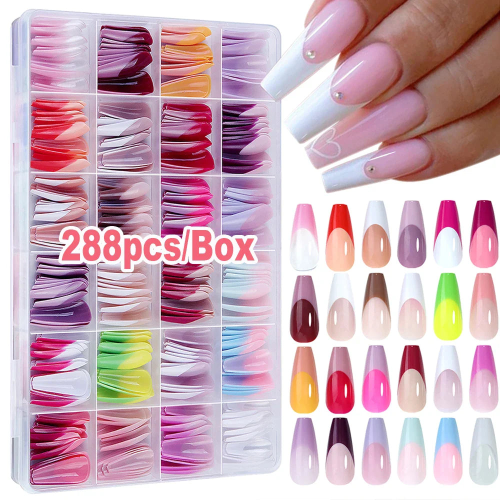 576PCS Colorful Press-On Fake Nails Set – Black & Red Oval/Square Short Full Cover Nail Tips for Salon-Style Nail Art