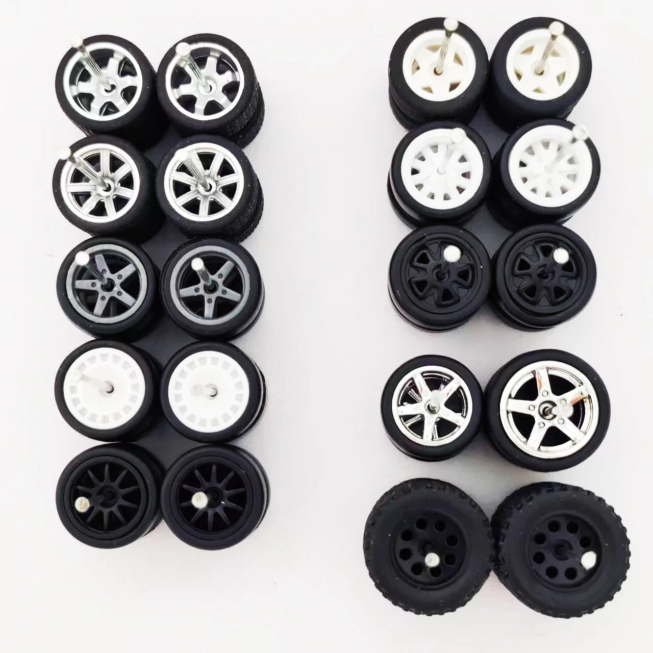 1:64 Alloy Car Wheels & Rubber Tires Set - Replacement Axles for Hot Wheels, Matchbox & Model Cars