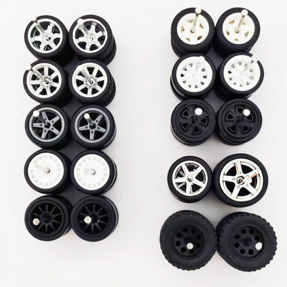 1:64 Alloy Car Wheels & Rubber Tires Set - Replacement Axles for Hot Wheels, Matchbox & Model Cars