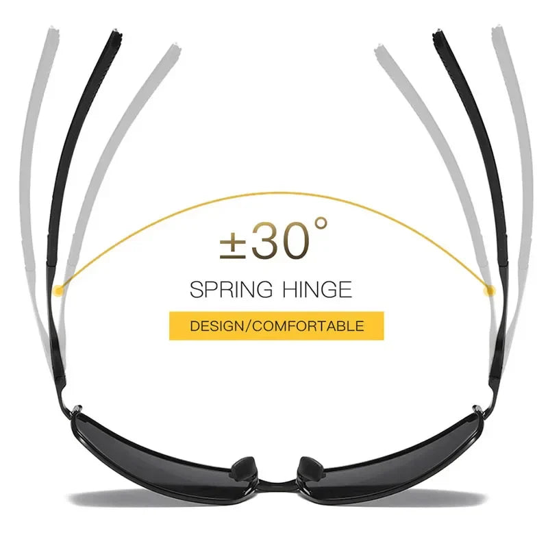 Photochromic Men’s Polarized Sunglasses – Metal Square Frame, UV400 Driving & Outdoor Sports Cycling Glasses