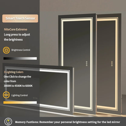 Extra Large Rectangle LED Bathroom Mirror – Dimmable, Anti-Fog, Shatter-Proof Vanity Mirror with Front & Backlight