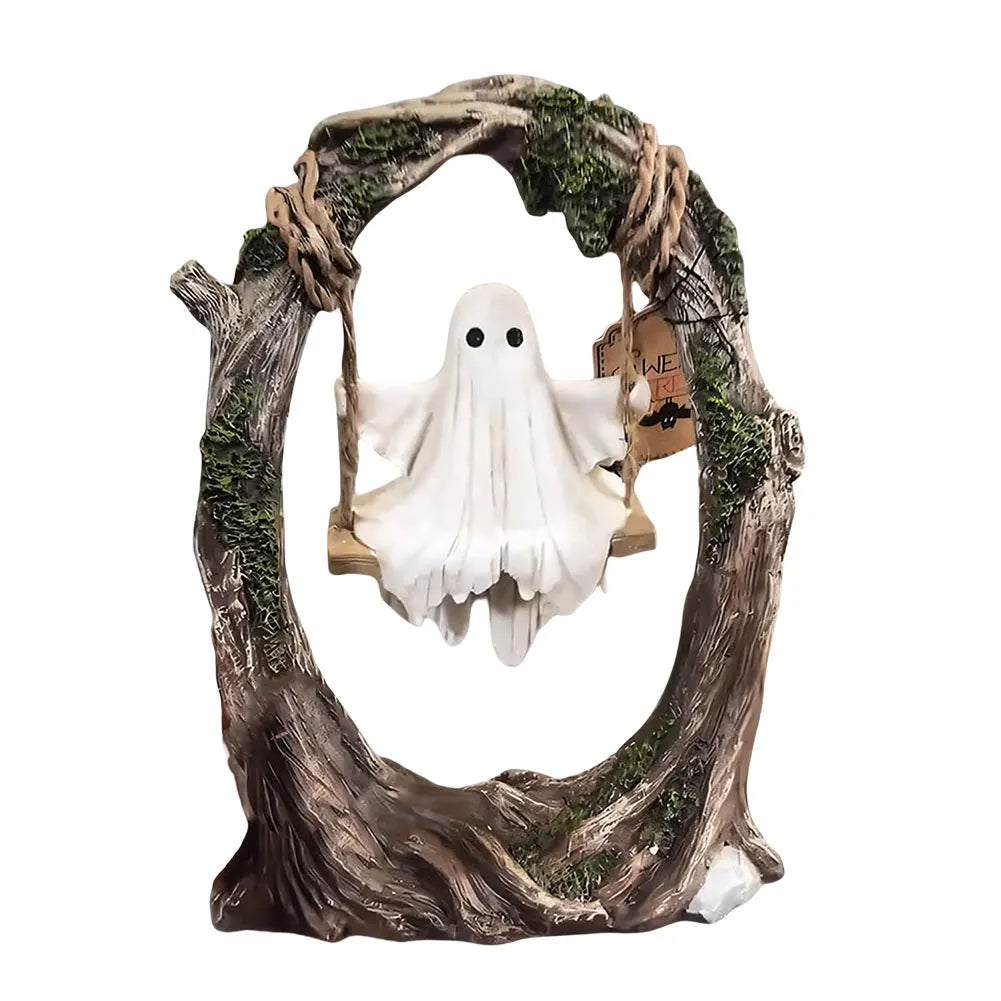 Halloween White Ghost Sculptures — Funny Swinging Tree Ornaments for Tabletop Centerpiece Decor