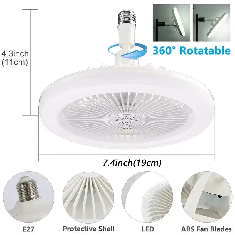 2-in-1 Ceiling Fan Lamp - 3-Speed Adjustable E27 LED Light with Dimmable Decorative Lighting for Bedroom, Living Room & Study
