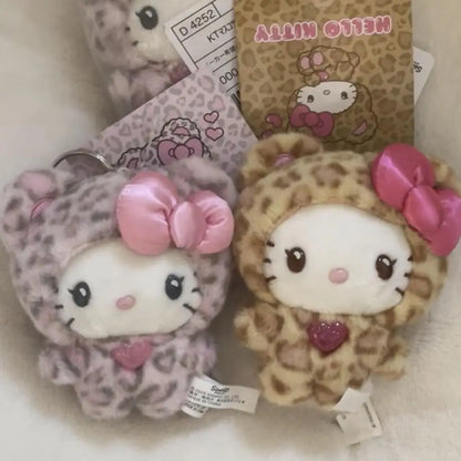 Sanrio Leopard Print Bear Hello Kitty Keychain – Plush Doll Pendant, Cartoon Kitty Cat Bag Decoration, Perfect Gift