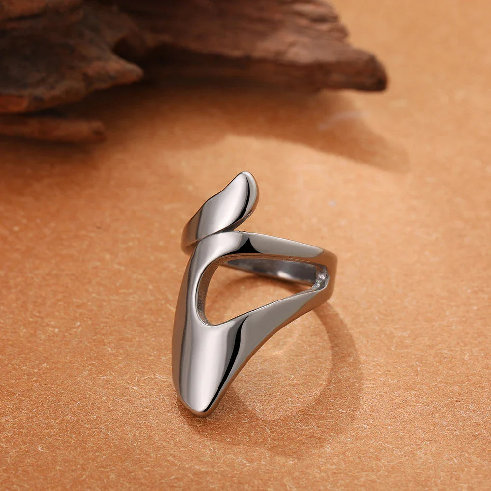Vintage Stainless Steel Chunky Ring – Punk Irregular Adjustable Open Ring for Women, Wedding Jewelry Gift