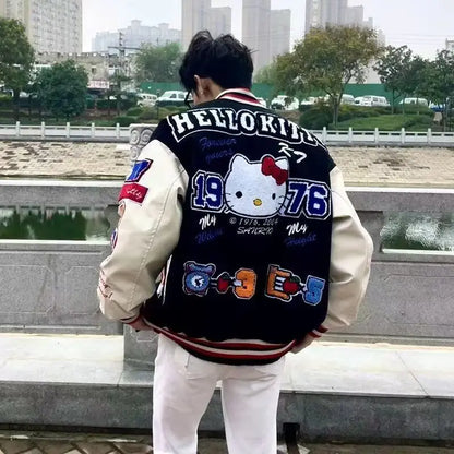 Hello Kitty Baseball Jacket Hoodie – Unisex Sport Coat, Warm Motorcycle Cardigan, Printed Top for Men & Women