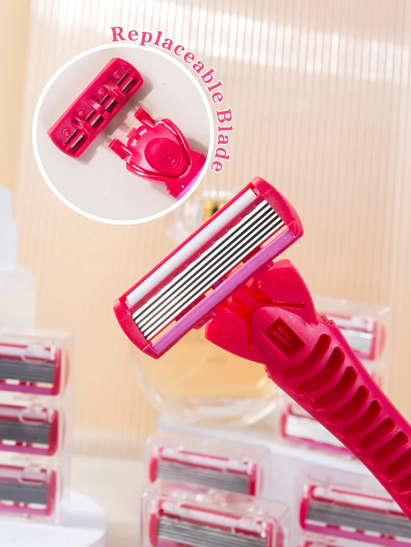 Women’s 6-Layer Manual Safety Razor Set – 1 Handle + 18 Stainless Steel Replaceable Blades