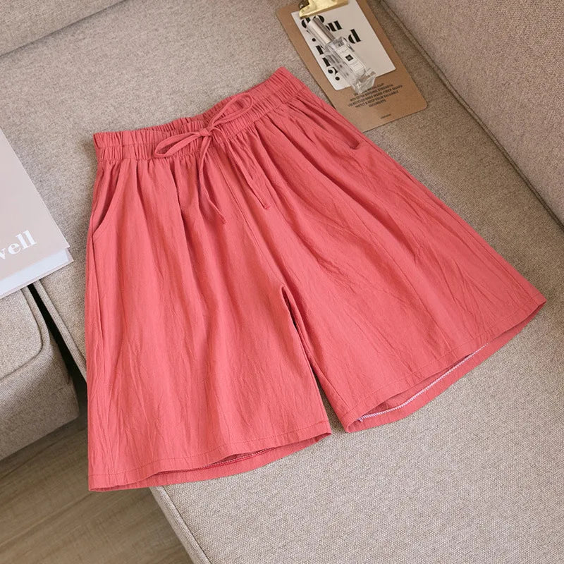 2024 Women’s High Waist Cotton Summer Shorts with Pockets – Casual Loose Fit Soft Cool Shorts for Girls