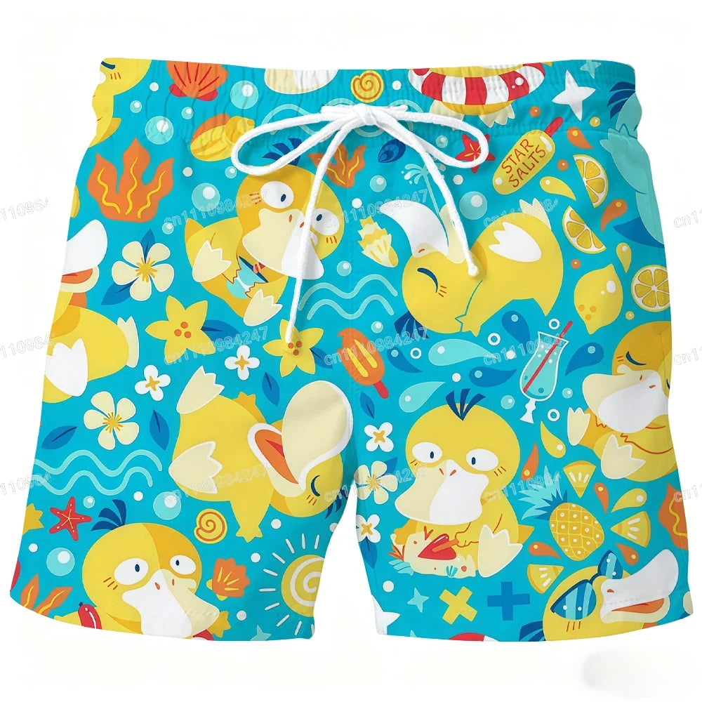 Psyduck Pokémon Beach Shorts - Quick-Dry Cartoon Swim Trunks for Men & Women