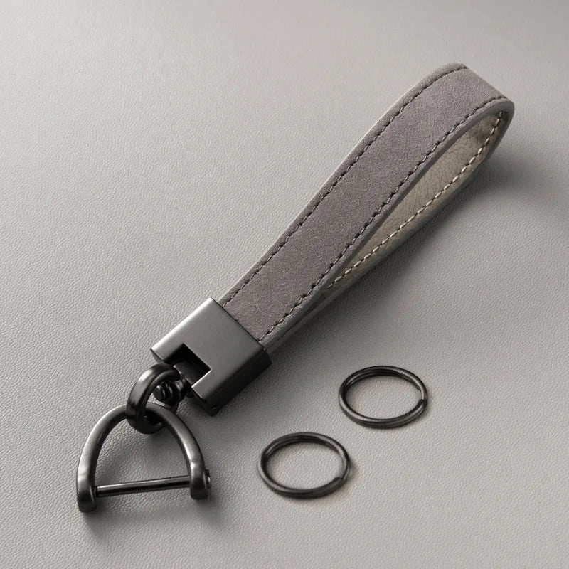 Luxury Genuine Leather Car Keychain – Pure Color Buckle Key Ring, Stylish Car Accessory Gift