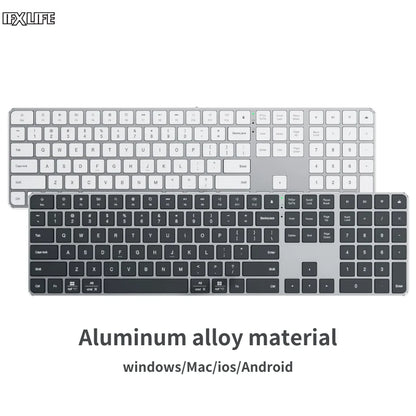 IFXLIFE Universal Wireless Bluetooth Keyboard – Rechargeable Slim Metal Frame Full-Size with Numeric Keys for Windows & macOS