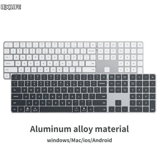IFXLIFE Universal Wireless Bluetooth Keyboard – Rechargeable Slim Metal Frame Full-Size with Numeric Keys for Windows & macOS