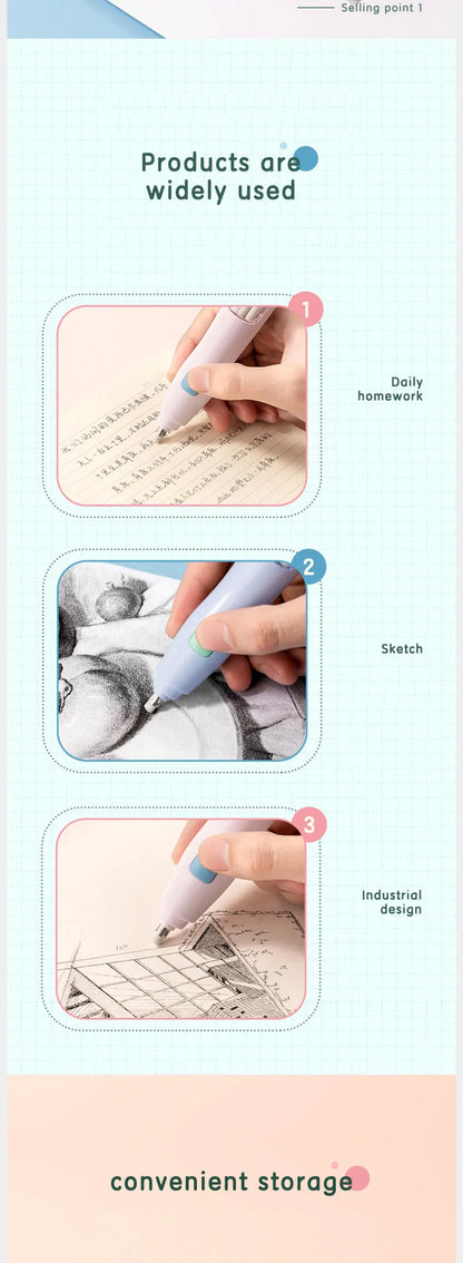 Electric Rubber Eraser Pen by Deli — Adjustable Auto Eraser for Writing, Sketching, and Drawing