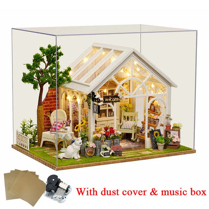 DIY Wooden Sunshine Greenhouse Cottage – Miniature Dollhouse Kit with Furniture for Friends' Gifts