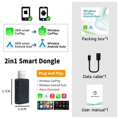 2025 CarPlay Wireless Adapter – 2 in 1 Android Auto Smart Dongle, 5G WiFi for iPhone & Android, Compatible with Volvo, Benz, MG, Kia, Chery, VW