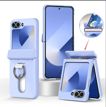 Luxury Wallet Clip Phone Case for Samsung Z Flip — Shockproof Card Slot Cover with Finger Ring for Z Flip 5/6/7/5G