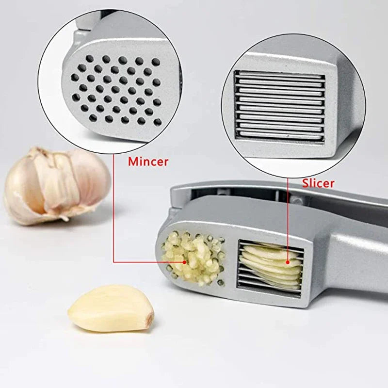 Premium Zinc Alloy Garlic Press & Chopper - Manual Kitchen Gadget for Effortless Garlic Preparation