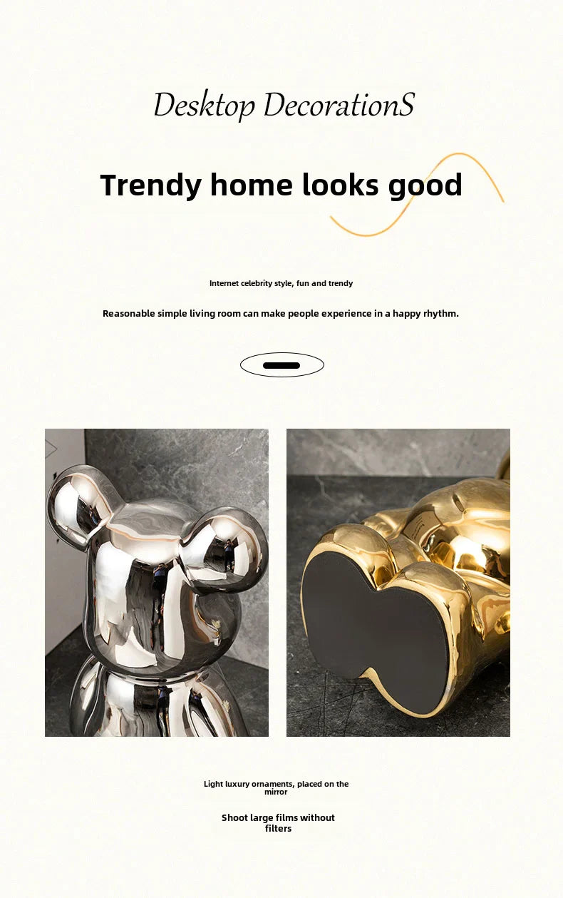 Aesthetic Ceramic Teddy Bear Statue – 17/27cm Bear Figurine Home Decor Ornament